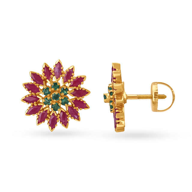 Radiant Stud Earrings with Rubies and Emeralds,,hi-res
