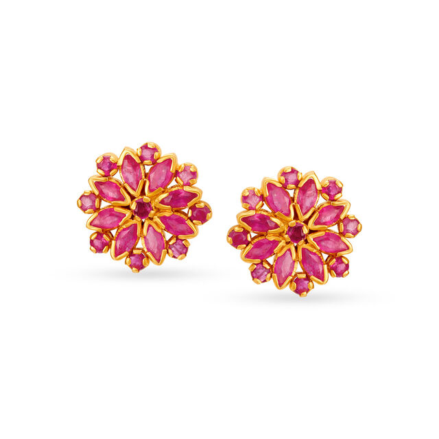Resplendent Floral Ruby Stud Earrings,,hi-res 