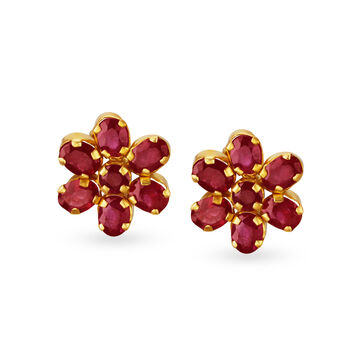 Lovely 22 Karat Yellow Gold And Ruby Studs