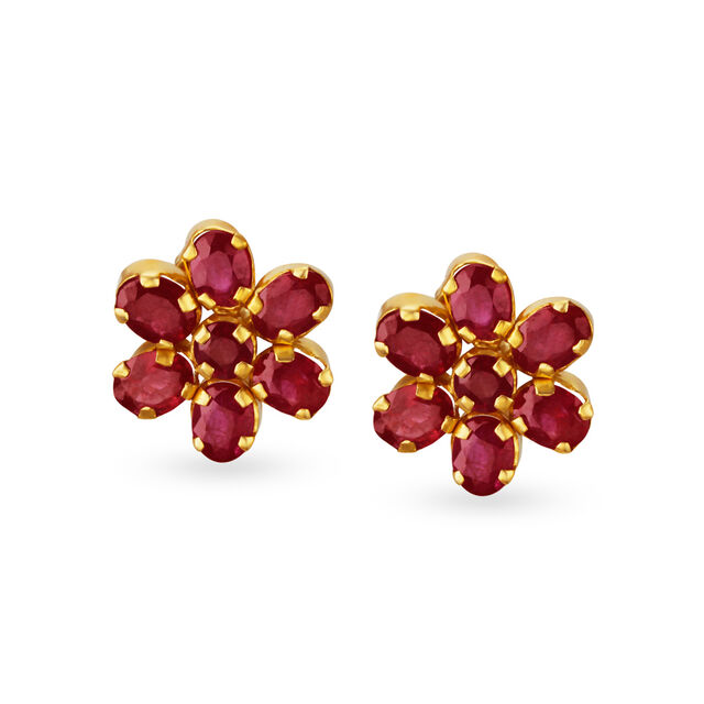 Lovely 22 Karat Yellow Gold And Ruby Studs 