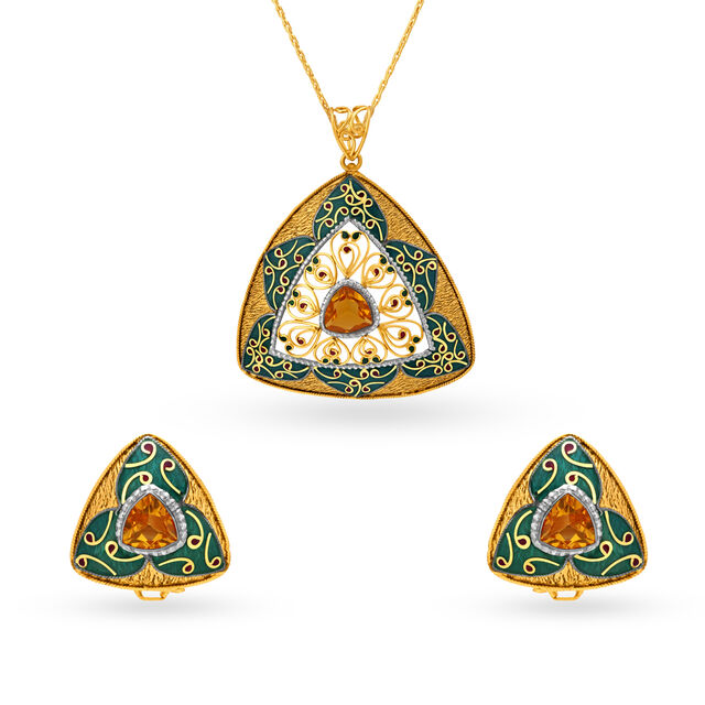 Verdant Gold Pendant and Earrings Set,,hi-res 