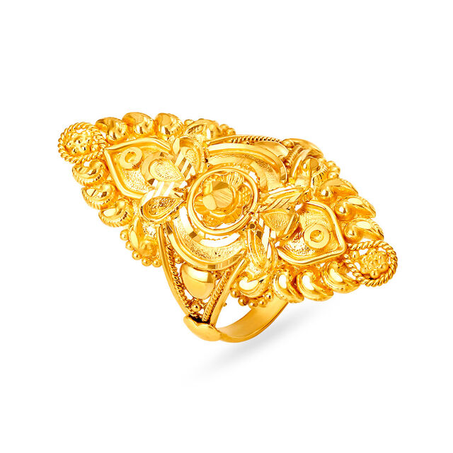 Lustrous 22 Karat Yellow Gold Elaborate Floral Finger Ring,,hi-res