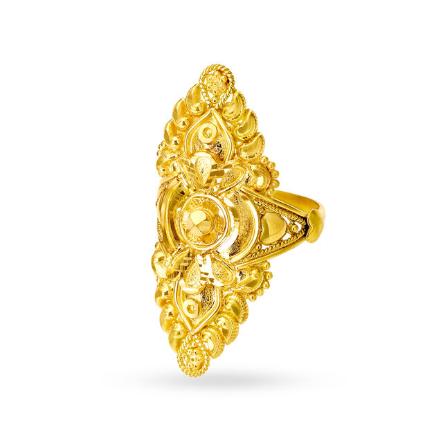 Lustrous 22 Karat Yellow Gold Elaborate Floral Finger Ring,,hi-res