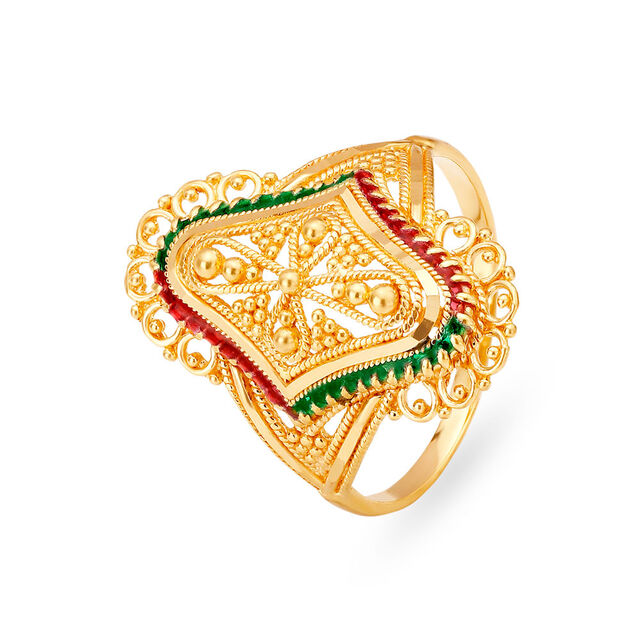 Exquisite 22 Karat Yellow Gold Floral Mesh Patterned Finger Ring,,hi-res 