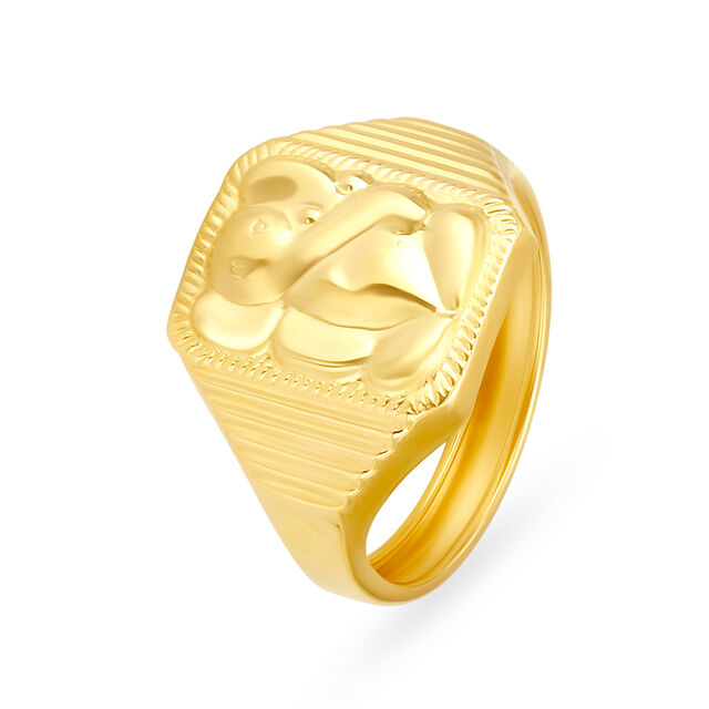 Divine 22 Karat Yellow Gold Ridged Patterned Lord Ganesha Finger Ring,,hi-res 