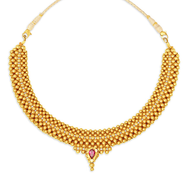 Stately Gold Thusi Necklace for the Maharashtrian Bride,,hi-res 