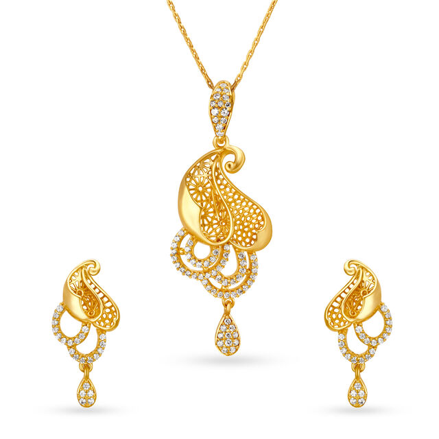 Surreal Gold and Cubic Zirconia Pendant and Earrings Set 