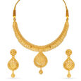 Winning 22 Karat Yellow Gold Beaded Teardrop Necklace And Earrings Set 