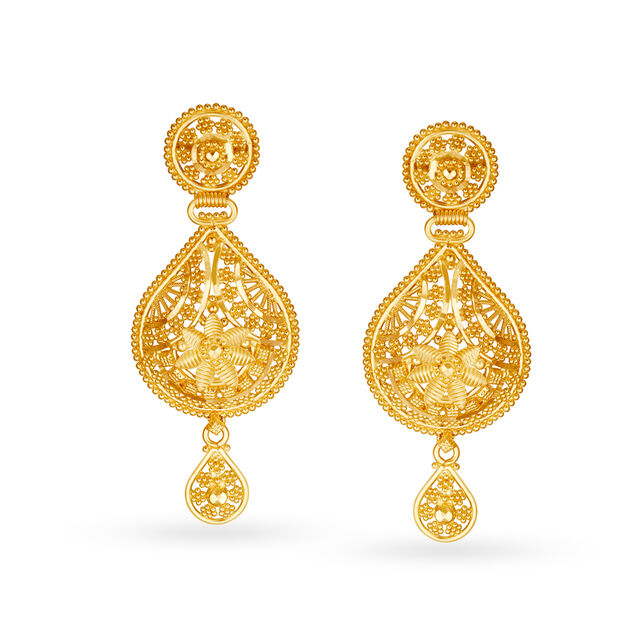 Winning 22 Karat Yellow Gold Beaded Teardrop Necklace And Earrings Set 3
