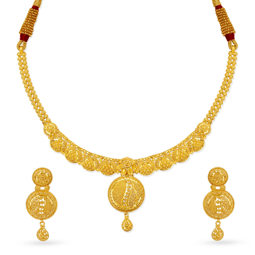 Buy Spellbinding 22 Karat Yellow Gold Filigree Necklace And Earrings Set at Best Price Tanishq US