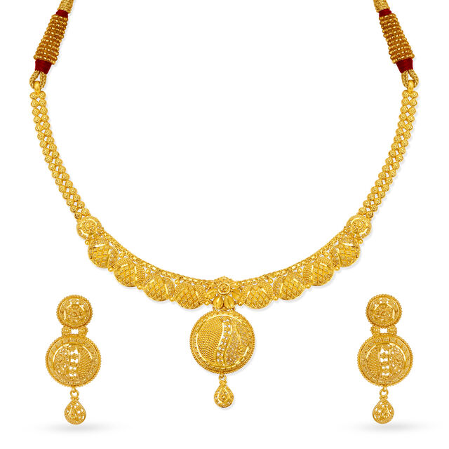 Spellbinding 22 Karat Yellow Gold Filigree Necklace And Earrings Set,,hi-res