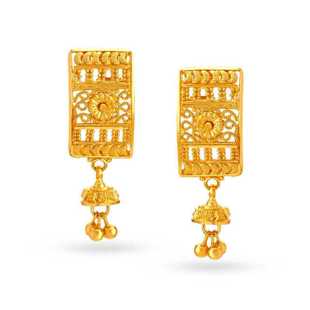 Elongated Gold Drop Earrings 