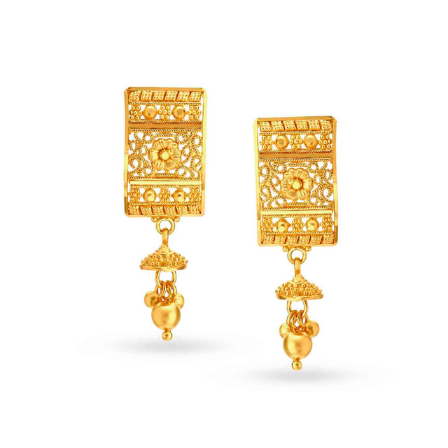 Radiant Traditional Gold Drop Earrings,,hi-res 