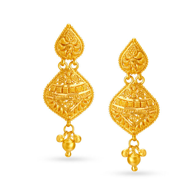 Rhombic Carved Gold Drop Earrings,,hi-res 