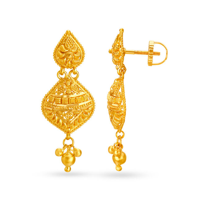 Rhombic Carved Gold Drop Earrings,,hi-res 2