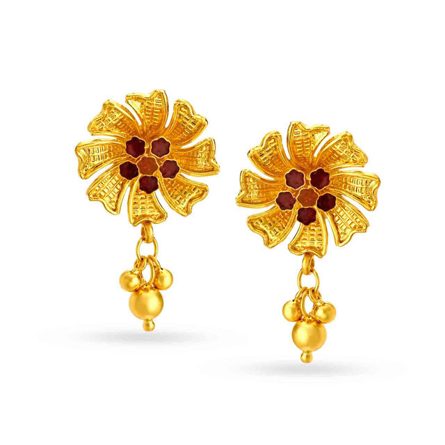Exuberant 22 Karat Yellow Gold Floral Drops,,hi-res