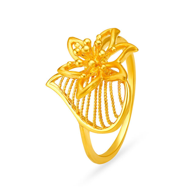 Dazzling 22 Karat Yellow Gold Flower Finger Ring,,hi-res 
