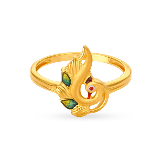 Vivacious 22 Karat Yellow Gold Peacock Finger Ring,,hi-res
