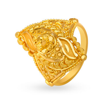 Traditional 22 Karat Yellow Gold Beaded Leaf Ring