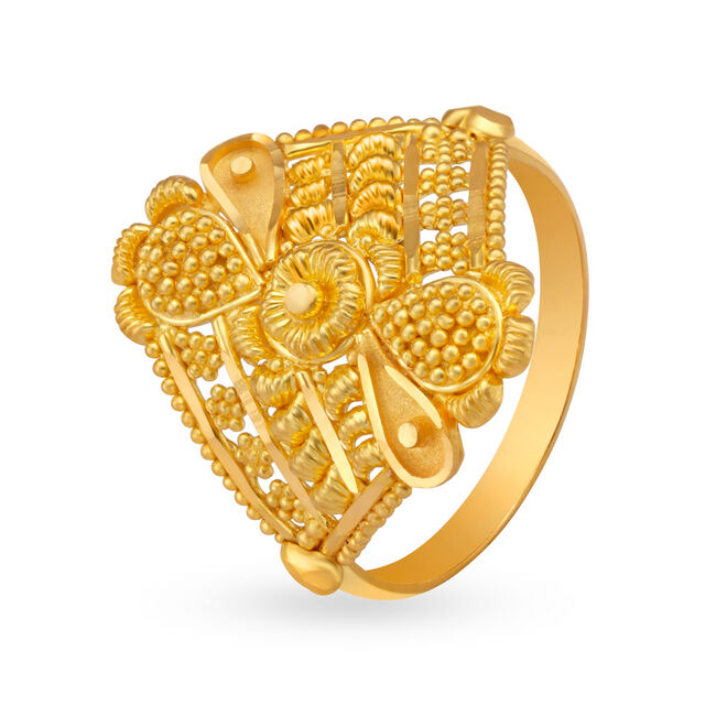 Traditional 22 Karat Yellow Gold Beaded Flower Ring,,hi-res 