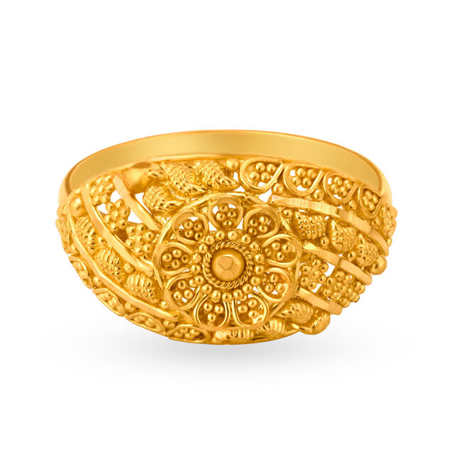 Intricate 22 Karat Yellow Gold Floral Beaded Ring
