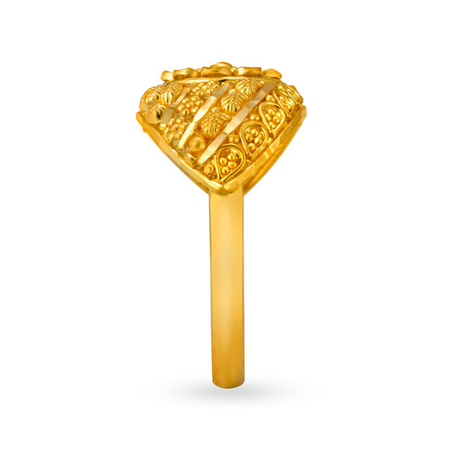 Intricate 22 Karat Yellow Gold Floral Beaded Ring