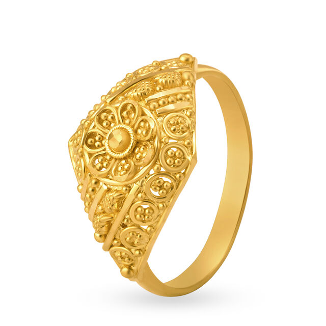 Floral Filigree Gold Finger Ring,,hi-res 2