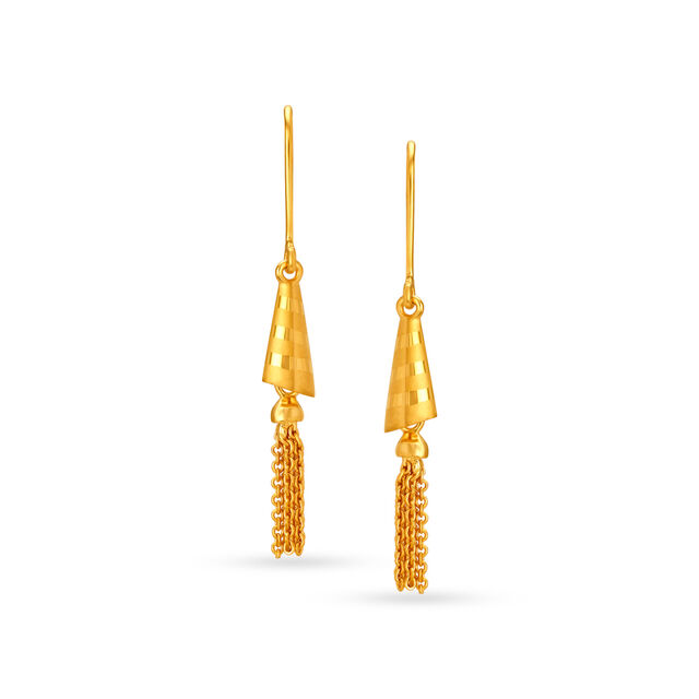 Charming 22 Karat Yellow Gold Coned Tassel Hoop Earrings 