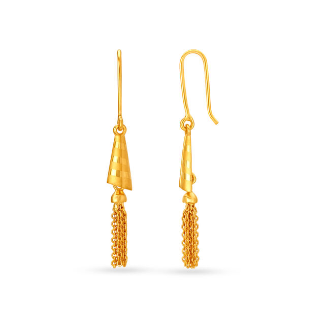 Charming 22 Karat Yellow Gold Coned Tassel Hoop Earrings 2