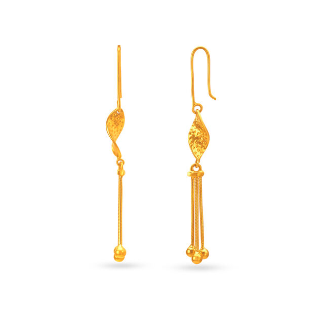 Dainty 22 Karat Yellow Gold Tasselled Hoop Earrings,,hi-res 2