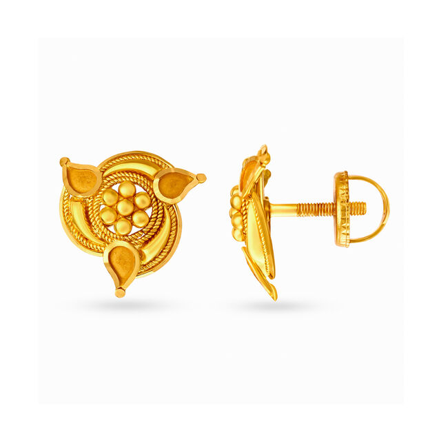 Gorgeous 22 Karat Yellow Gold Floral Studs