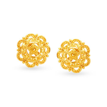 Gleaming 22 Karat Yellow Gold Floral Studs