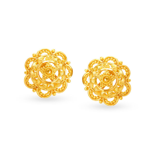 Gleaming 22 Karat Yellow Gold Floral Studs