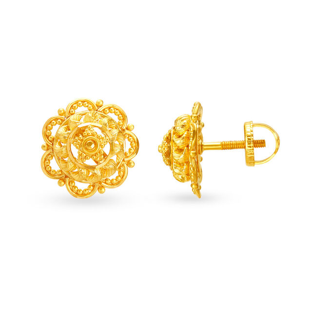 Gleaming 22 Karat Yellow Gold Floral Studs