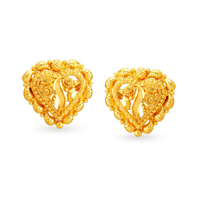 Shimmering 22 Karat Yellow Gold Heart Studs 