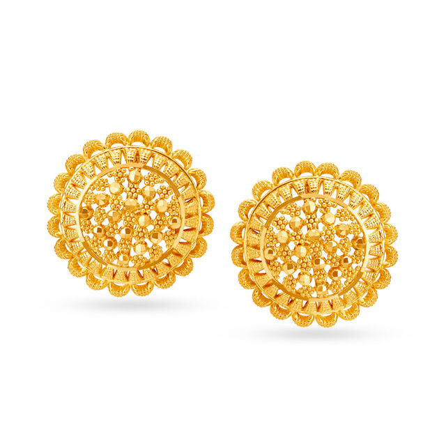 Stunning 22 Karat Yellow Gold Floral Studs,,hi-res 