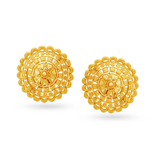 Scintillating 22 Karat Yellow Gold Foliage Studs 