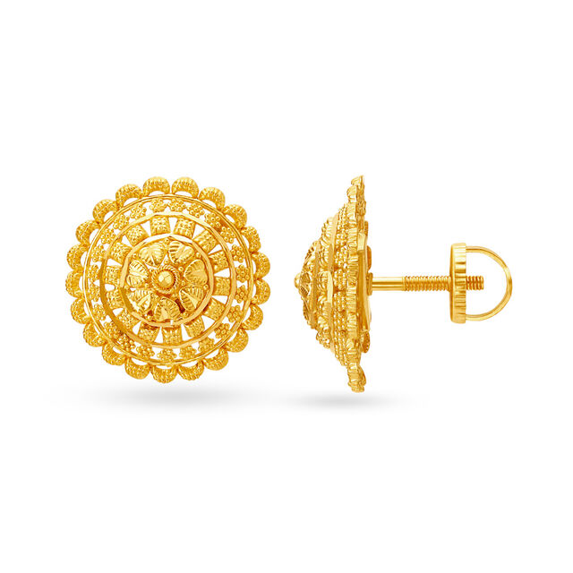 Scintillating 22 Karat Yellow Gold Foliage Studs 2