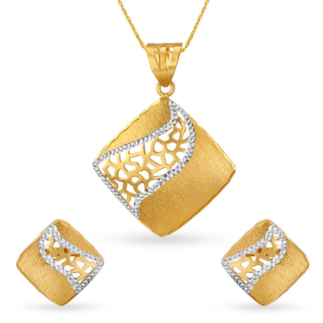 Stylish Gold Pendant and Earrings Set,,hi-res 