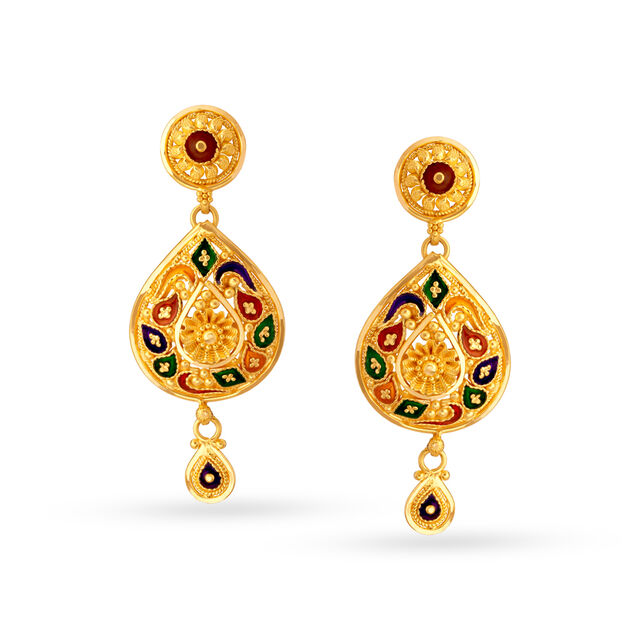 Radiant 22 Karat Yellow Gold Floral Teardrop Necklace And Earrings Set 3