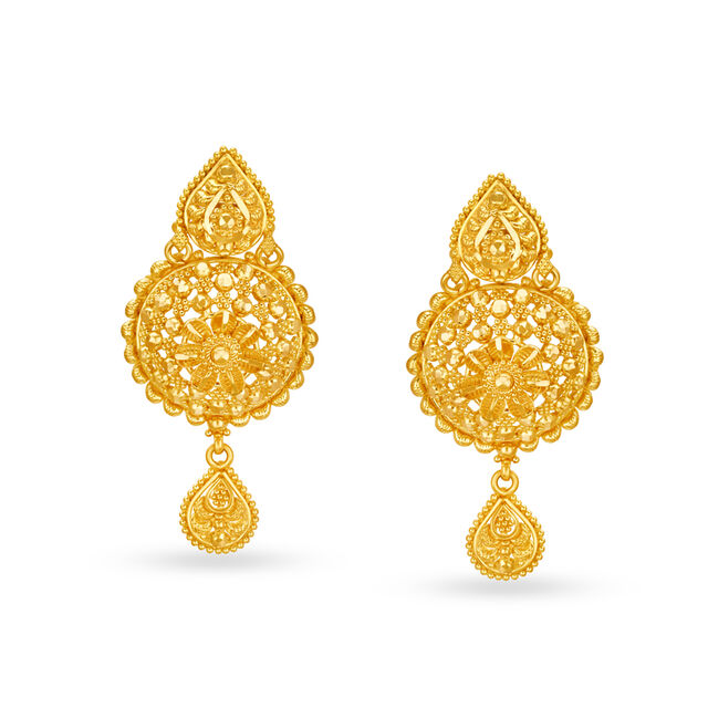 Splendid 22 Karat Yellow Gold Teardrop Danglers,,hi-res 