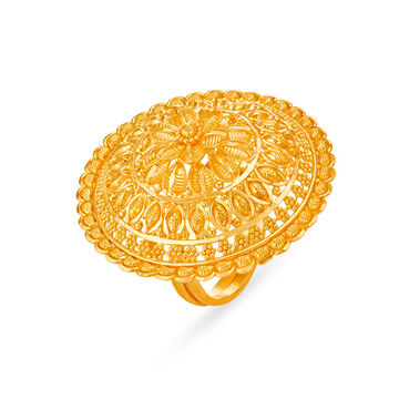 Striking 22 Karat Yellow Gold Floral Dome Finger Ring