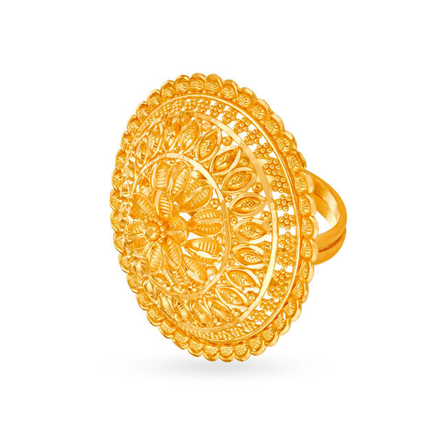 Striking 22 Karat Yellow Gold Floral Dome Finger Ring,,hi-res