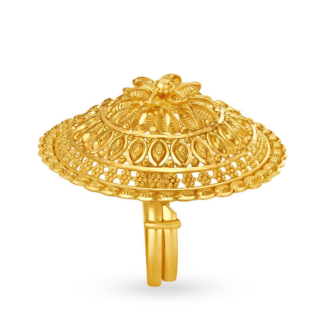 Striking 22 Karat Yellow Gold Floral Dome Finger Ring,,hi-res