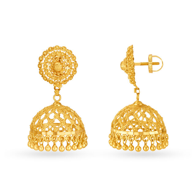 Enchanting 22 Karat Yellow Gold Beaded Jhumkas,,hi-res 2