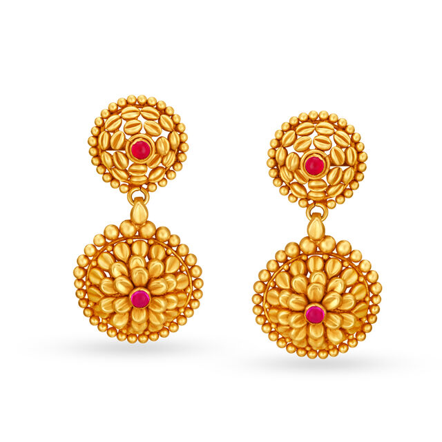 Opulent Antique Rawa Work Gold Drop Earrings 