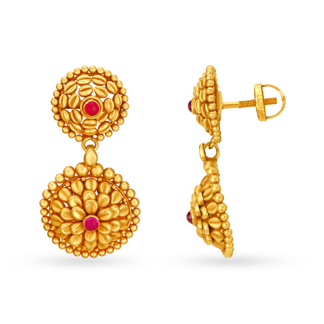 Opulent Antique Rawa Work Gold Drop Earrings 2
