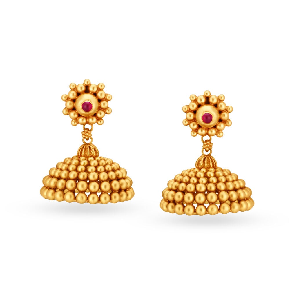 Buy Enchanting 22 Karat Yellow Gold And Stone Jhumkas at Best Price Tanishq US