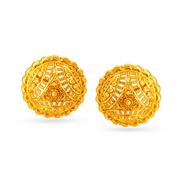 Traditional Round Stud Rawa Work Earrings with Floral Centres