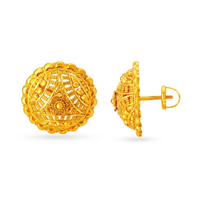 Traditional Round Stud Rawa Work Earrings with Floral Centres 2